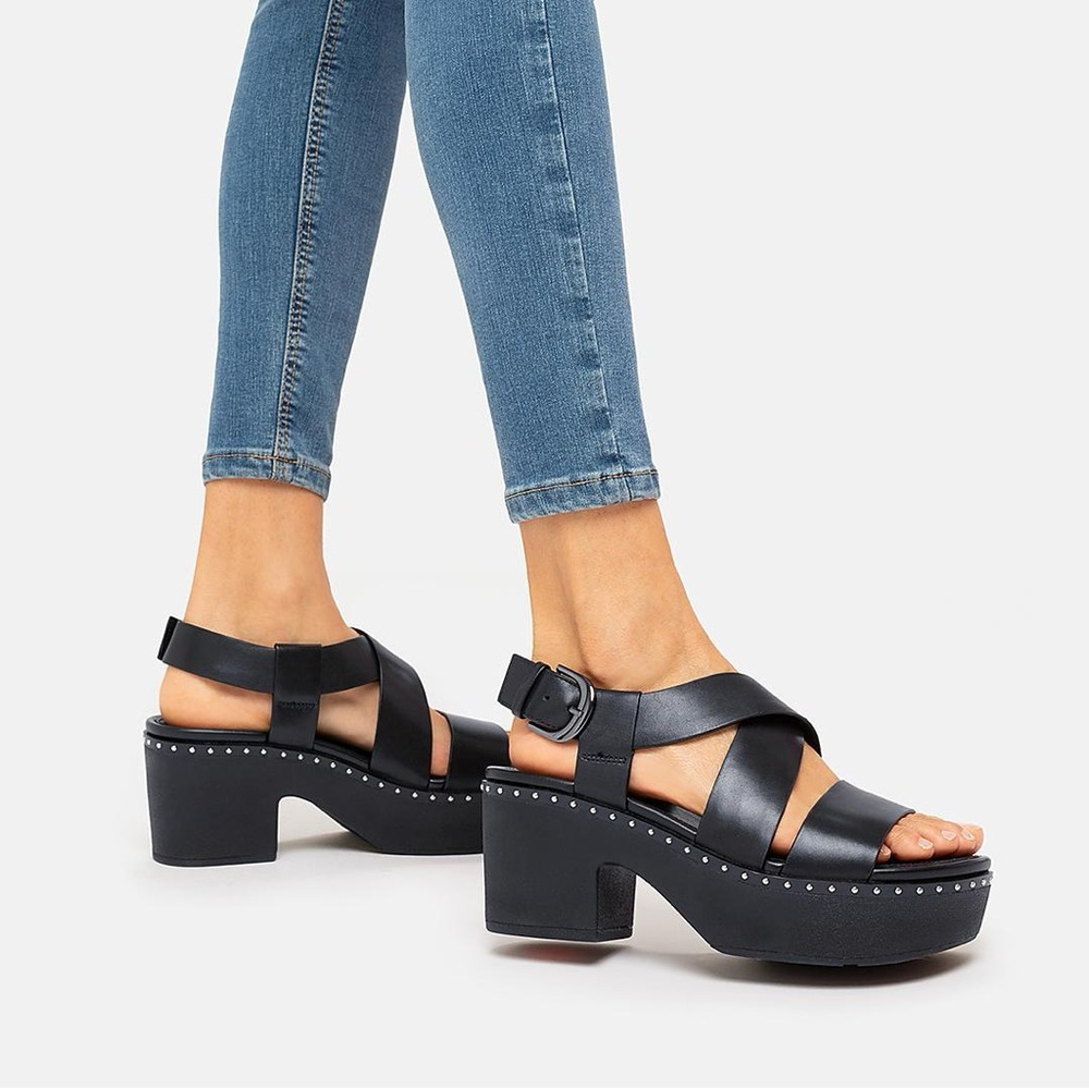 FitFlop Pilar Black Platform Sandals with Studded Detail